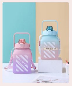 プロティーン おしゃれ ワンタッチ ボトル プラスチック 1.5L マグボトル 水筒 1.5リットル 直のみ 大容量 グラデーション ストロー 運動会 * 水筒