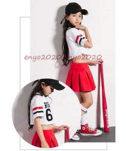 キッズダンス衣装 HIPHOP ヒップポップ チア ガールズ セットアップ ２点セット チアガール 子供用  女の子 応援団 ステージ衣装 スカート 演出服 * ウエア