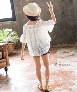 子供服 夏服 セットアップ キッズ 女の子 韓国子供服 上下セット 2点セット トップス 半袖 Tシャツ シフォン ショートパンツ 短パン 140 通学着 130 120 * ワンピース、チュニック