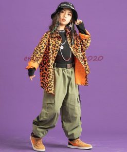 キッズ ダンス衣装 ヒップホップ ヒョウ柄 セットアップ 子供服 HIPHOP シャツ トップス 長袖 パンツ 男の子 女の子 練習着 ジャズダンス ステージ衣装 発表会 * レッスンウエア