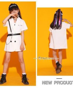 キッズ ダンス衣装 黒 白 トップス シャツ タンクトップ 半パンツ ヒップホップ 半袖 チアガール 女の子 カッコイイ 韓国 子供 団体服 110-180cm 発表会 演出服 * レッスンウエア