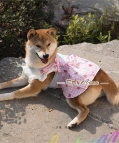 犬服 春 夏 ペットウェア ワンピース ペット用品 柴犬 中型犬 小型犬 ネコ ラウンドカラー スクエアカラー フレア 苺 総柄 ギャザー イチゴ * 犬の服