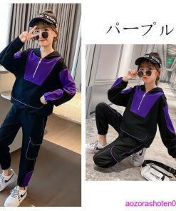 ジャージ セットアップ キッズ 女の子 スポーツウェア スウェット+ロングパンツ 上下セット 2点セット 長袖 フード付き 運動着 110-170 秋着 通学着 春着 * 上下セット