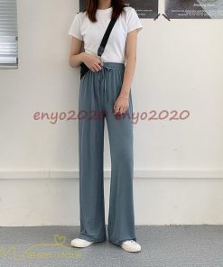 ワイドパンツ 2021新作 ロング丈 カジュアルパンツ ゆったり ハイウエスト 紐付き 春 夏 フリーサイズ 無地 着回し 体型カバー 着痩せ 通勤通学 ボトムス * その他スカート、パンツ