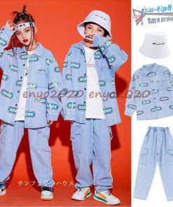 キッズダンス衣装 セットアップ デニム パンツ デニム ジャケット ヒップホップ 長袖 トップス 韓国 かっこいい 女の子 男の子 練習着 発表会 170 HIPHOP * レッスンウエア