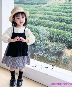 セットアップ 春服 女の子 ベビー 可愛い 2点セット ベスト+ワンピース 丸首 チェック柄 キッズ ガールズ 姉妹 春着 秋着 ワンピセット 80 90 110 130 100 120 * 上下セット