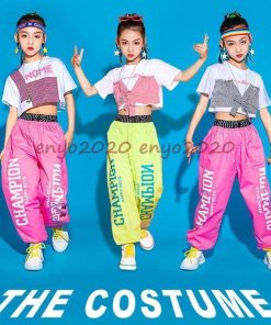 へそ出し キッズ ダンス 衣装 セットアップ トップス 白 韓国 HIPHOP ヒップホップ ダンス パンツ 女の子 子供 チアガール 発表会 演出服 単品販売 文化祭 * レッスンウエア