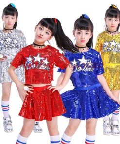 キッズ ダンス衣装 キラキラ スパンコール ヒップホップ HIPHOP  セットアップ  男の子 女の子 チア  チアガール ジャズダンス ステージ衣装  応援団 練習着 * ウエア