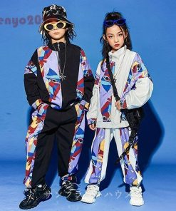 キッズダンス衣装 セットアップ ヒップホップ HIPHOP 男の子 女の子 上下セット 長袖 トップス コート ジャケット パンツ 発表会 長ズボン ジャズダンス 練習着 * レッスンウエア