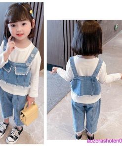 韓国子供服 3点セット 女の子 幼児 セットアップ 上下セット 春服 秋服 Tシャツ+ベスト+ジーンズ 可愛い コーデ キッズ ベビー 90-130 トップス 姉妹 ボトムス * 上下セット