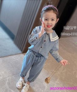 子供服 セットアップ カウボーイスーツ キッズ 女の子 デニムジャケット+デニムパンツ 2点セット 上下セット 幼児 ベビー デニムセット 通園 秋 通学 90-130 春 * 上下セット