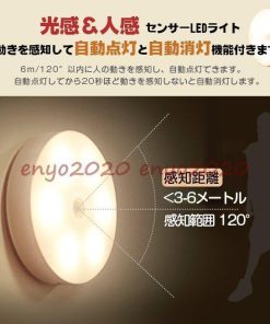 2点セット LEDライト 人感+光感センサーライト 照明 丸型 2022新春お祝い 充電式 省エネ Led クローゼットライト * 人感、明暗センサー