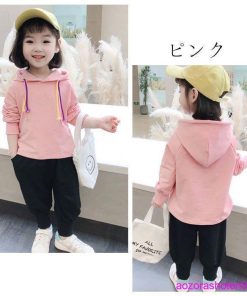 セットアップ 女の子 ベビー 春服 新作 可愛い 上下セット スウェット トレーナー パンツ 2点セット 長袖 フード付き キッズ 秋着 ピンク春着 80-130 ブルー * 上下セット