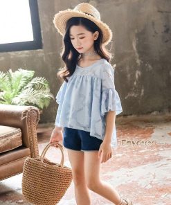 子供服 夏服 セットアップ キッズ 女の子 韓国子供服 上下セット 2点セット トップス 半袖 Tシャツ シフォン ショートパンツ 短パン 140 通学着 130 120 * ワンピース、チュニック