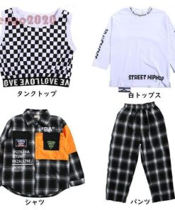 キッズ ダンス衣装 ヒップホップ チェック柄 チェックパンツ タンクトップ トップス 長袖 HIPHOP 子供 女の子 男の子 発表会 レッスン着　 練習着 ジャズダンス * レッスンウエア