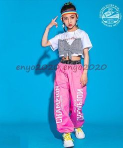 へそ出し キッズ ダンス 衣装 セットアップ トップス 白 韓国 HIPHOP ヒップホップ ダンス パンツ 女の子 子供 チアガール 発表会 演出服 単品販売 文化祭 * レッスンウエア