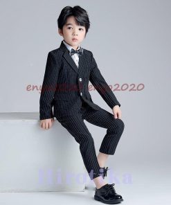 タキシード 卒業式 子供フォーマル 正統派スーツ キッズ スーツ 90-170cm 入学式 男の子 5点セット 縦ストライプ フォーマルスーツ 子供フォーマル 七五三 * スーツ、ブレザー