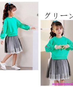 子供服 セットアップ 2点セット おしゃれ 女の子 幼児 春 秋 スウェット+スカート 長袖 刺繍 可愛い 姉妹 双子 お出かけ 90-140 お祝い 全3色 上下セット 通学 * 上下セット