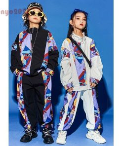 キッズダンス衣装 セットアップ ヒップホップ HIPHOP 男の子 女の子 上下セット 長袖 トップス コート ジャケット パンツ 発表会 長ズボン ジャズダンス 練習着 * レッスンウエア