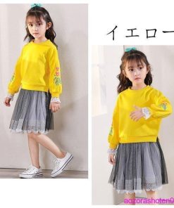 子供服 セットアップ 2点セット おしゃれ 女の子 幼児 春 秋 スウェット+スカート 長袖 刺繍 可愛い 姉妹 双子 お出かけ 90-140 お祝い 全3色 上下セット 通学 * 上下セット