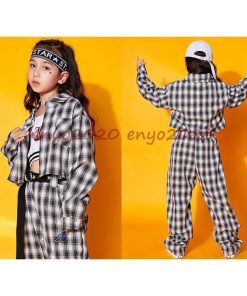 ダンス衣装 キッズ シャツ パンツ チェック柄 ヒップホップ ショート丈シャツ 女の子 子供 長袖 HIPHOP 団体服 大きい 演出服 応援団 発表会 イベント * レッスンウエア