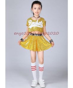 キッズダンス衣装 スカート チアダンス 女の子 ヒップホップ キッズダンス キラキラ セール ダンス衣装 チアガール セットアップ スパンコール * ウエア