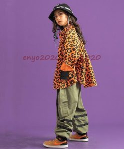 キッズ ダンス衣装 ヒップホップ ヒョウ柄 セットアップ 子供服 HIPHOP シャツ トップス 長袖 パンツ 男の子 女の子 練習着 ジャズダンス ステージ衣装 発表会 * レッスンウエア