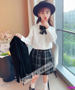 子供服 卒業式 女子 スーツ ジャケット 4点セット 卒服 女の子 チェック柄 プリーツスカート スクール 制服 発表会 七五三 110 140 セットアップ 170cm 半袖 * スーツ、ブレザー