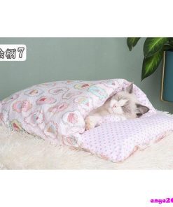 ペットベッド 猫用寝袋 お布団 和風 ぺットクッション ペットマット 取り外し 洗える かわいい ふわふわ 柔らかい 冬用 暖か 枕付 小型犬 小動物用 保温 * ベッド、クッション