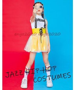 キッズ ダンス衣装 チアガール 上下3点セット ジャズダンス 女の子 スカート 袖なし ヒップホップ 子供 HIPHOP ダンス衣装 4色 演出服 応援団 * ウエア