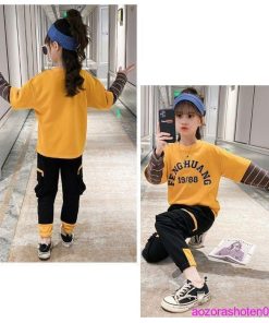 子供服 セットアップ ジャージ 春 秋 女の子 スポーツウェア スウェット+パンツ 2点セット 英文柄 長袖 アンサンブル キッズ 110-160 運動着 上下セット 普段着 * 上下セット