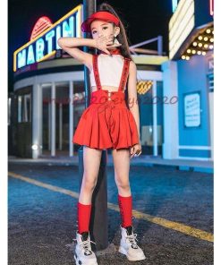 キッズ ダンス衣装 チアガール セットアップ ヒップホップ HIPHOP へそ出し トップス スカート タンクトップ 女の子 チア 子供 応援団 練習着 ステージ衣装 * ウエア