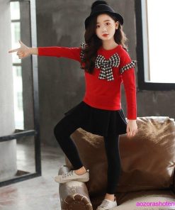 子供服 セットアップ キッズ 女の子 長袖 春秋 上下セット 韓国子供服 Tシャツ 蝶結び 長ズボン キュロット スカート 可愛い おしゃれ お出かけ 通学着 新品 * 長ズボン、ロングパンツ