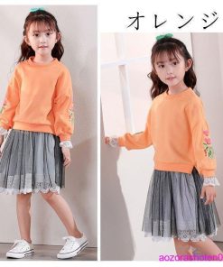 子供服 セットアップ 2点セット おしゃれ 女の子 幼児 春 秋 スウェット+スカート 長袖 刺繍 可愛い 姉妹 双子 お出かけ 90-140 お祝い 全3色 上下セット 通学 * 上下セット