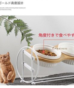 ペットボウル 猫食器 猫用 フード ボウル 猫餌入れ 食器台 2段階調整 自然木製 食べやすい 小型犬 斜め ネコ 餌 皿陶器 台 餌入れ ねこ * 食器、フードボール