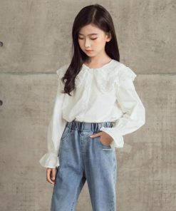 キッズ 子供服 白シャツ 個性的 トップス シャツ 白 ブラウス 女の子 子供 長袖 フリル ジュニア * シャツ、ブラウス