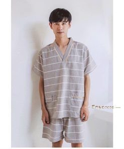 サウナ服 ペアルック 半袖 部屋着 浴衣 ルームウェア 男女別販売 ボーダー柄 半ズボン レディース メンズ ヨガ パジャマ マッサージ * パジャマ