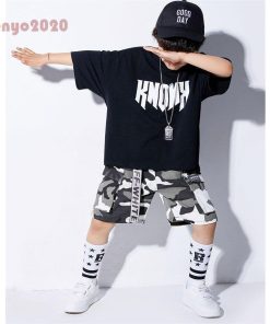 キッズ ダンス衣装 ヒップホップ 子供  HIPHOP  男の子 女の子 迷彩柄 Ｔシャツ 迷彩パンツ ダンストップス 体操服 練習着 ジャズダンス ステージ衣装 * 新体操ウエア