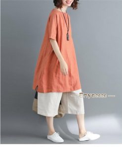 上下セット チュニック半袖 ワイドパンツ レディース ブラウス ロング 夏 トップス リネン 無地 体型カバー 大きいサイズ 可愛い パンツ ゆったり * セットアップ