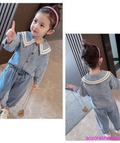 子供服 セットアップ カウボーイスーツ キッズ 女の子 デニムジャケット+デニムパンツ 2点セット 上下セット 幼児 ベビー デニムセット 通園 秋 通学 90-130 春 * 上下セット