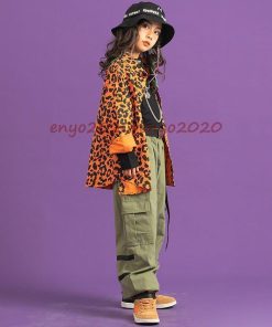 キッズ ダンス衣装 ヒップホップ ヒョウ柄 セットアップ 子供服 HIPHOP シャツ トップス 長袖 パンツ 男の子 女の子 練習着 ジャズダンス ステージ衣装 発表会 * レッスンウエア