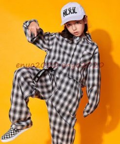 ダンス衣装 キッズ シャツ パンツ チェック柄 ヒップホップ ショート丈シャツ 女の子 子供 長袖 HIPHOP 団体服 大きい 演出服 応援団 発表会 イベント * レッスンウエア