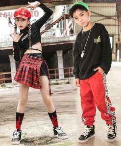 キッズ ダンス衣装 セットアップ ヒップホップ チェック柄 HIPHOP 長袖 トップス スカート パンツ 子供服  ステージ衣装 チア 練習着 ジャズダンス * その他子ども服