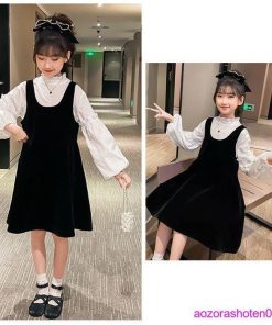 セットアップ 春服 フォーマル 発表会 キッズ 女の子 シャツ+ジャンパースカート シャツ ブラウス 白 袖なしワンピ 黒 姉妹 春着 秋着 120 130 170 150 140 160 * 上下セット