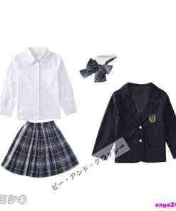 子供服 卒業式 女子 スーツ ジャケット 4点セット 卒服 女の子 チェック柄 プリーツスカート スクール 制服 発表会 七五三 110 140 セットアップ 170cm 半袖 * スーツ、ブレザー