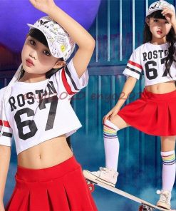 キッズダンス衣装 HIPHOP ヒップポップ チア ガールズ セットアップ ２点セット チアガール 子供用  女の子 応援団 ステージ衣装 スカート 演出服 * ウエア