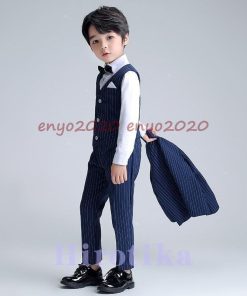 タキシード 卒業式 子供フォーマル 正統派スーツ キッズ スーツ 90-170cm 入学式 男の子 5点セット 縦ストライプ フォーマルスーツ 子供フォーマル 七五三 * スーツ、ブレザー