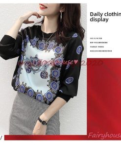 韓国風 長袖トップス 大人 オシャレブラウス 50代 シフォンTシャツ プリント切り替えTブラウス 40代 通勤 Tシャツ 30代 秋服 ゆったりTシャツ レディース * 長袖