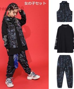 キッズ ダンス衣装 セットアップ ヒップホップ 3点セット 女の子 男の子 HIPHOP ベスト ダンスウェア 上下セット ジュニア 子供 韓国 ステージ衣装 団体 演出服 * ドレス、ダンス衣装