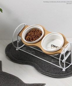 ペットボウル 猫食器 猫用 フード ボウル 猫餌入れ 食器台 2段階調整 自然木製 食べやすい 小型犬 斜め ネコ 餌 皿陶器 台 餌入れ ねこ * 食器、フードボール